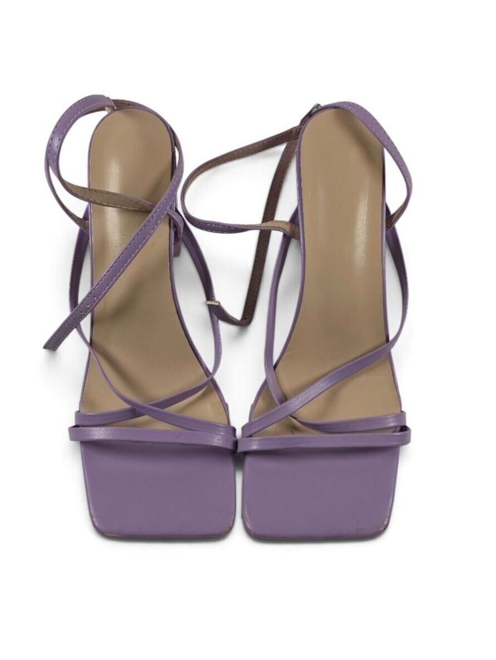 Lavender Purple Strappy Square Toe Block Heel Lace Up Sandals Y2K